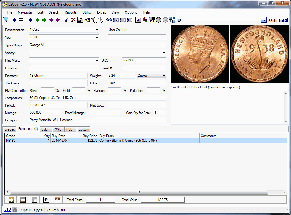 EzCoin USA Coin Collecting Software: Thumbnail Viewer