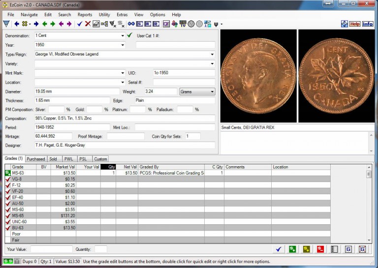 Coin Collecting Software EzCoin from SoftPro