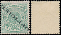 Luxembourg O13a MH-VF ERROR — front and back of the green 4 centimes stamp with inverted OFFICIEL overprint